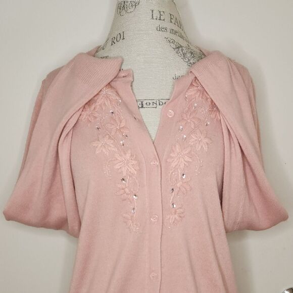 Pink Cardigan Beaded Floral Embroidery - Picture 6 of 9